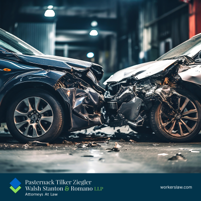 Two cars with smashed up front ends after a car accident in NYC