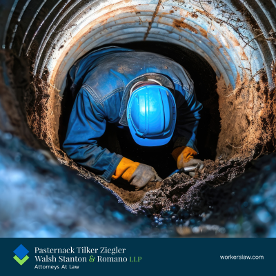 A construction worker going into a tunnel underground